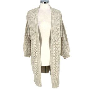 For The Republic Beige Cable Knit Open Front Cardigan Sweater Size Small